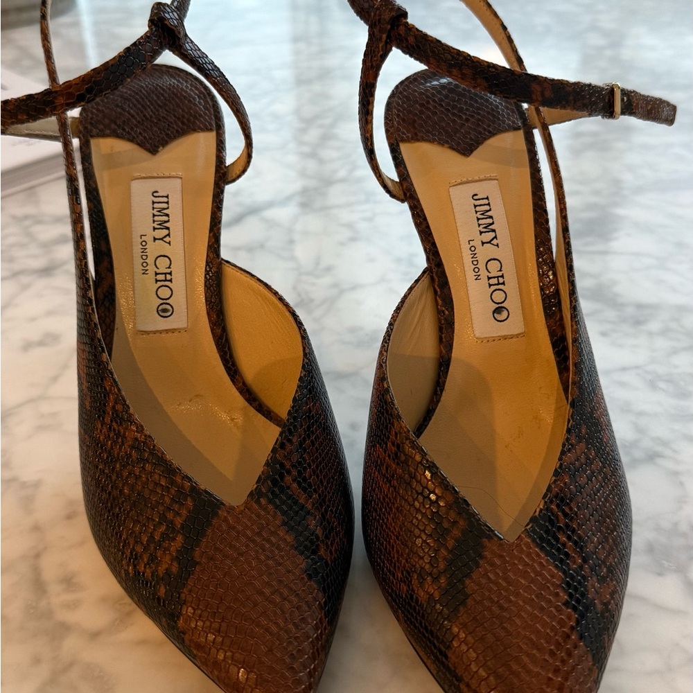 ✨ Authentic Jimmy Choo Leather Python-Effect Ankle Strap Stilettos – Size 38.5 ✨